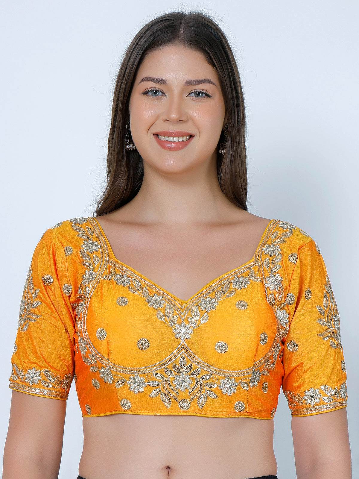 Choli Cut Mustard Cotton Silk Blouse