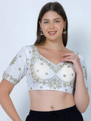 Choli Cut White Cotton Silk Blouse
