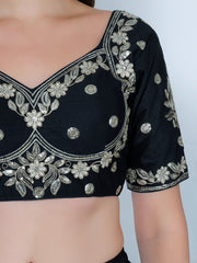 Choli Cut Black Cotton Silk Blouse