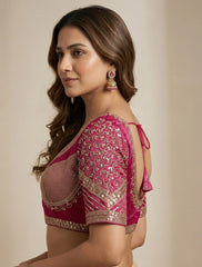 Magenta Gold Embroidered Silk Crop Blouse | Designer Indian Choli | Women's Festive Ethnic Top