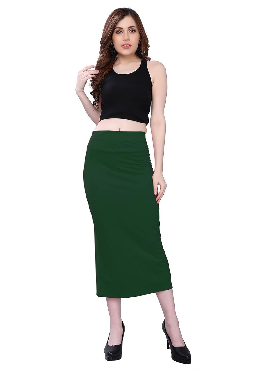 Trendzmy Women's Bottel Green Lycra Full Elastic Saree Shapewear Petticoat Free Size Default Title