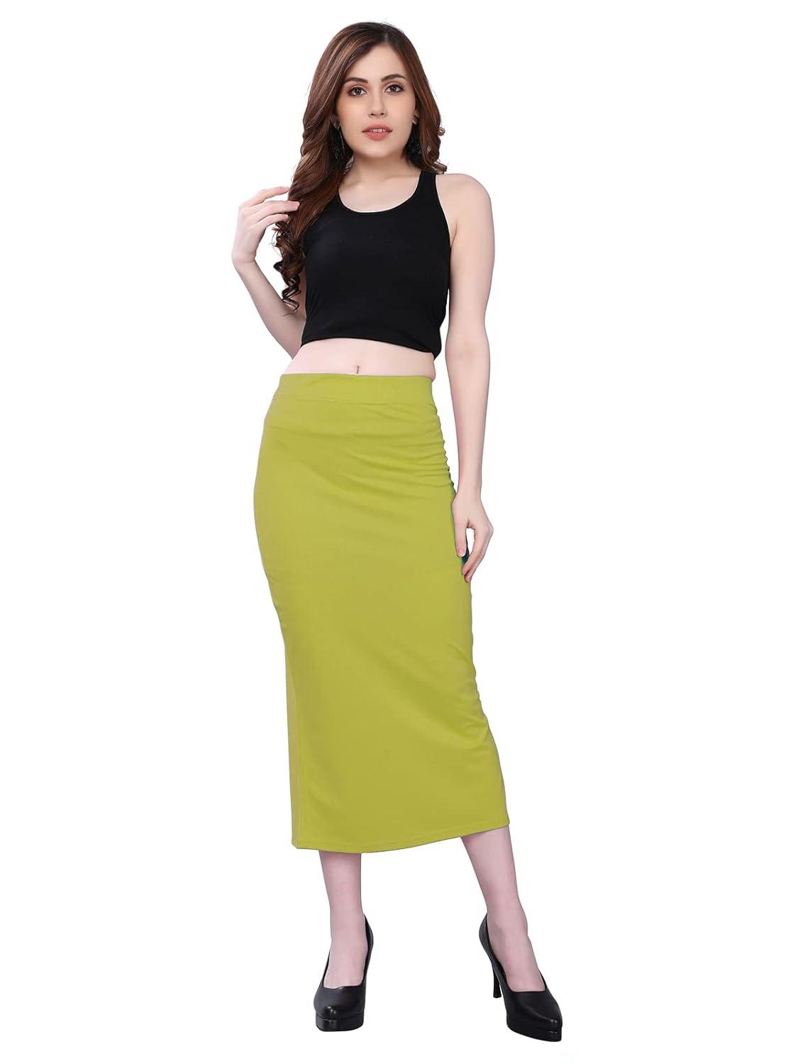 Trendzmy Women's Apple Green Lycra Full Elastic Saree Shapewear Petticoat Free Size Default Title