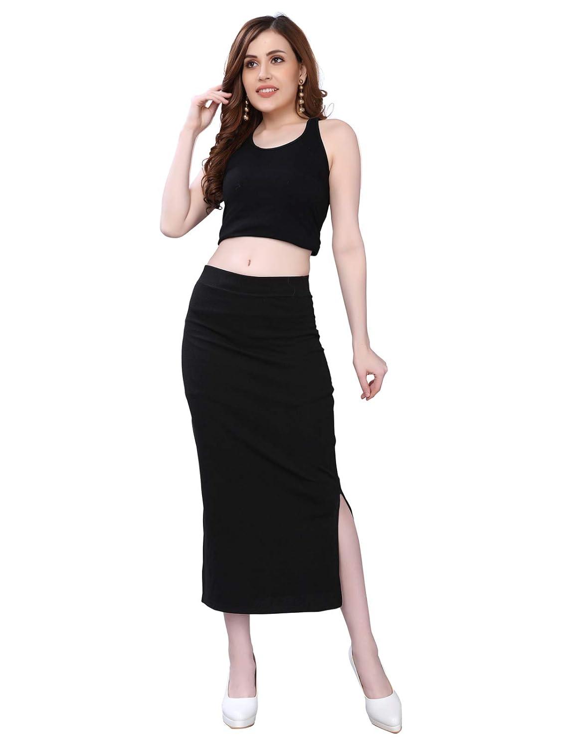 Trendzmy Women's Black Lycra Full Elastic Saree Shapewear Petticoat Free Size Default Title