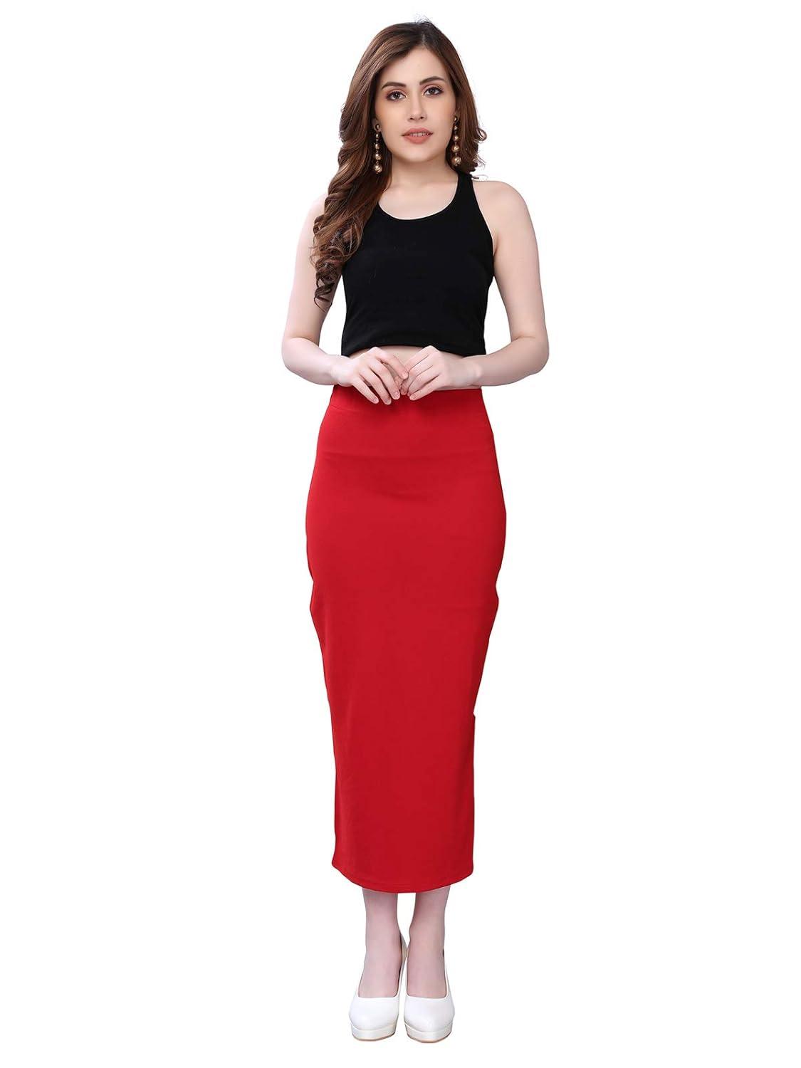 Trendzmy Women's Red Lycra Full Elastic Saree Shapewear Petticoat Free Size Default Title
