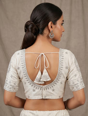 Designer Ivory Silk Readymade Saree Blouse | Silver Sequins Embroidered Lehenga Crop Top | Festive & Wedding Wear for Women