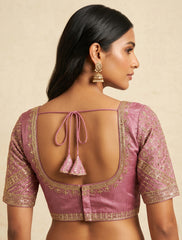 Premium Dusty Rose Embroidered Saree Blouse | Ready-to-Wear Silk Lehenga Crop Top for Women