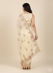 Light Cream/Beige Color Georgette Chiffon Saree, #39055