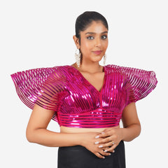Trendzmy Women Rani Pink Self Design Readymade Blouse