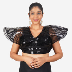 Trendzmy Women Black Self Design Readymade Blouse Default Title