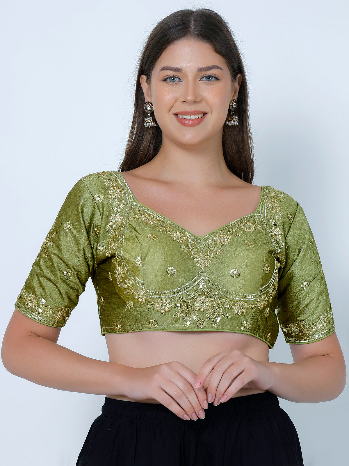 Choli Cut Mehandi Cotton Silk Blouse