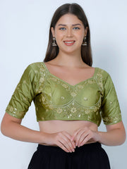 Choli Cut Mehandi Cotton Silk Blouse