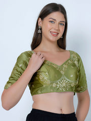 Choli Cut Mehandi Cotton Silk Blouse