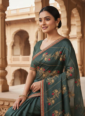 Regal Peacock Navy Blue Zimmi-Choo Saree, #40461