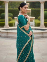 Women Green Georgette Saree with Golden Zari Border & Blouse Piece