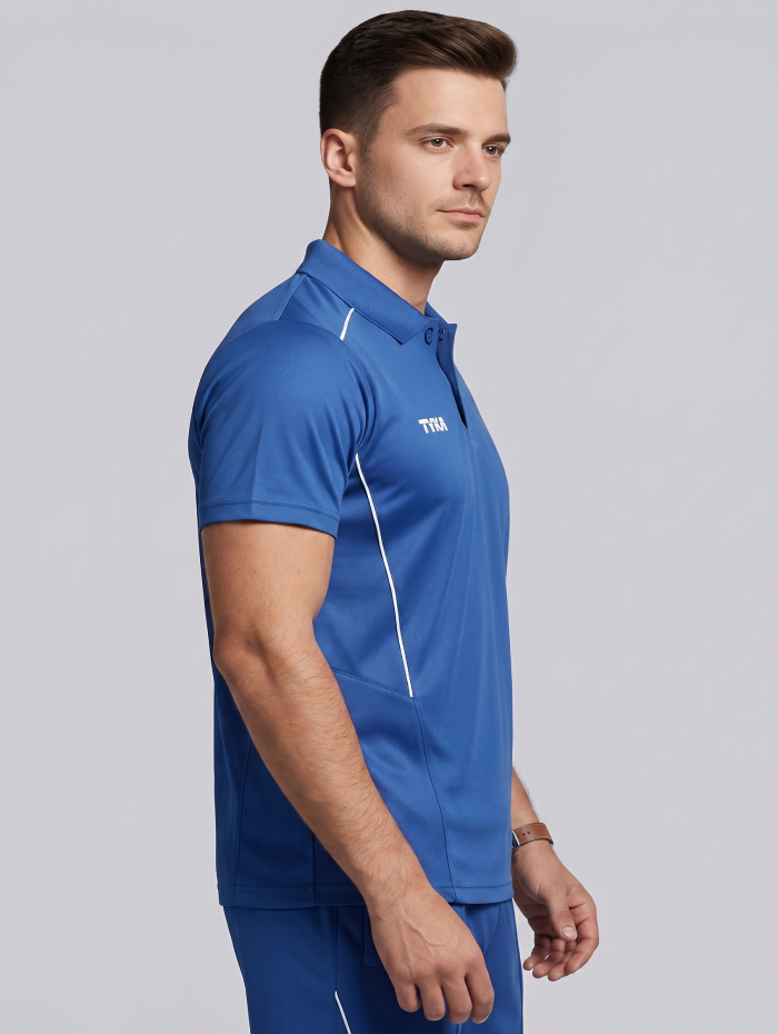 TYKA Prima Men Blue Sports Polo T-Shirt H/S Quick Dry Activewear with Contrast Piping