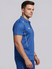 TYKA Prima Men Blue Sports Polo T-Shirt H/S Quick Dry Activewear with Contrast Piping