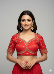 Elegant Red Cotton Silk Embroidered Blouse