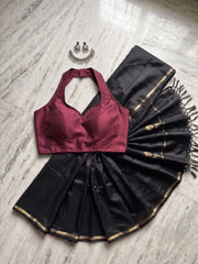 Women's Berry Red Halter Neck Sweetheart Blouse - Cotton Silk Saree Crop Top