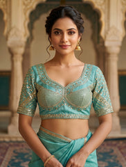 Women’s Designer Embroidered Silk Saree Blouse for Party Wear | Padded Readymade Blouse with Heavy Sequin Work | Indian Wedding Ethnic Crop Top Blouse for Saree & Lehenga