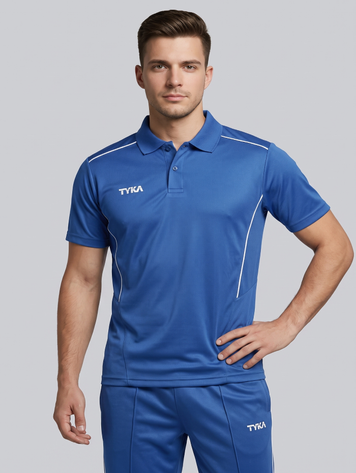 TYKA Prima Men Blue Sports Polo T-Shirt H/S Quick Dry Activewear with Contrast Piping Blue