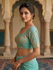 Women’s Designer Embroidered Silk Saree Blouse for Party Wear | Padded Readymade Blouse with Heavy Sequin Work | Indian Wedding Ethnic Crop Top Blouse for Saree & Lehenga