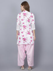 Trendzmy Women Apple Cut Pink Floral Print Pure Cotton Straight Kurta