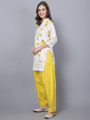 Trendzmy Women Apple Cut Yellow Floral Print Pure Cotton Straight Kurta