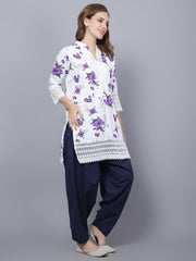 Trendzmy Women Apple Cut Purple Floral Print Pure Cotton Straight Kurta