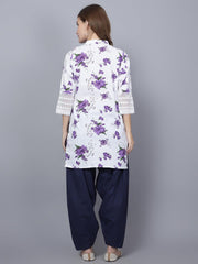 Trendzmy Women Apple Cut Purple Floral Print Pure Cotton Straight Kurta