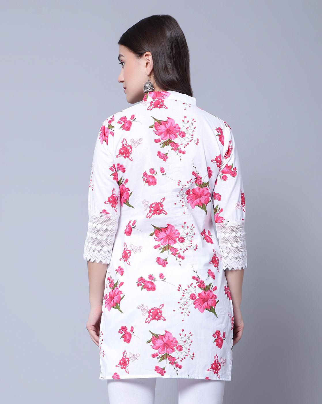 Trendzmy Women Apple Cut Red Floral Print Pure Cotton Straight Kurta
