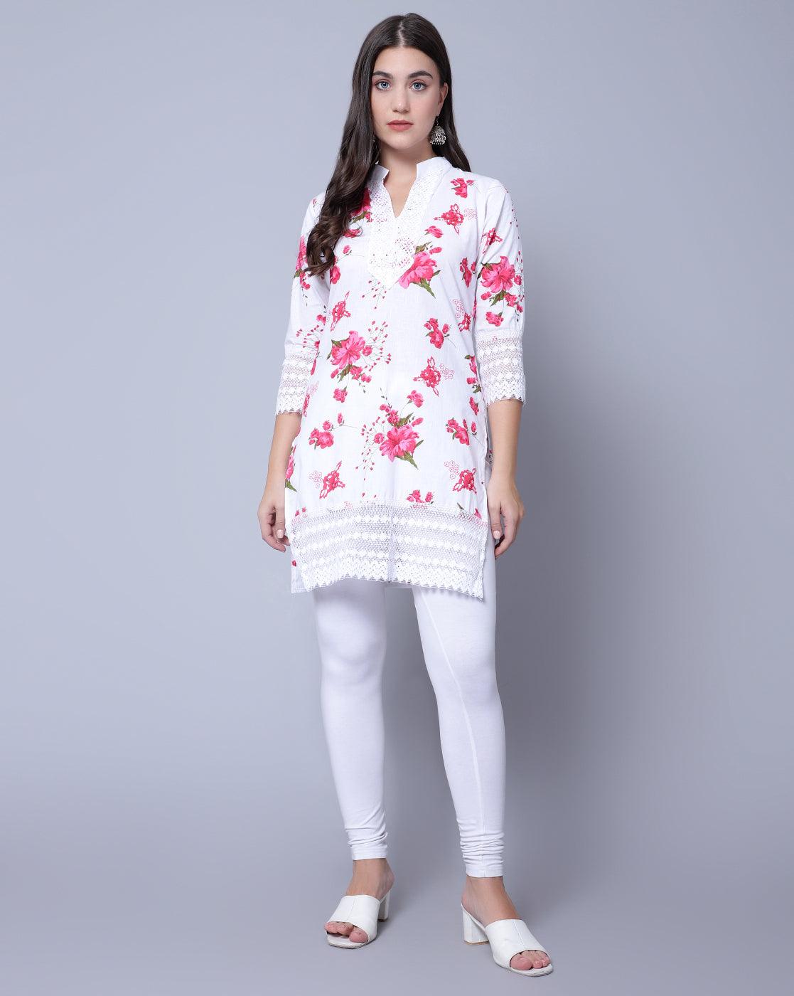 Trendzmy Women Apple Cut Red Floral Print Pure Cotton Straight Kurta