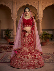 Royal Crimson Bridal Lehanga Unstitched for Women – Heavy Embroidered Wedding Lehenga Choli with Dupatta | Traditional Indian Bridal Wear