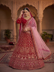 Royal Crimson Bridal Lehanga Unstitched for Women – Heavy Embroidered Wedding Lehenga Choli with Dupatta | Traditional Indian Bridal Wear