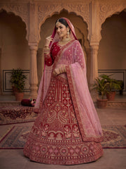Royal Crimson Bridal Lehanga Unstitched for Women – Heavy Embroidered Wedding Lehenga Choli with Dupatta | Traditional Indian Bridal Wear