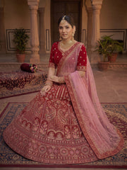 Royal Crimson Bridal Lehanga Unstitched for Women – Heavy Embroidered Wedding Lehenga Choli with Dupatta | Traditional Indian Bridal Wear