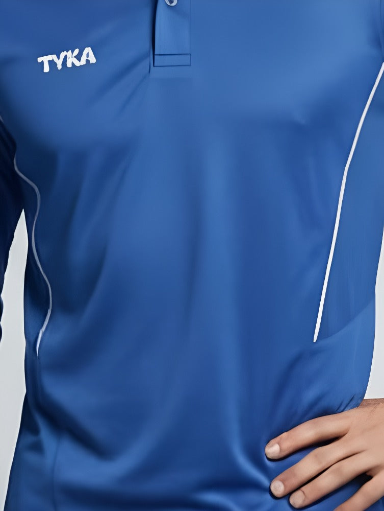 TYKA Prima Men Blue Sports Polo T-Shirt H/S Quick Dry Activewear with Contrast Piping