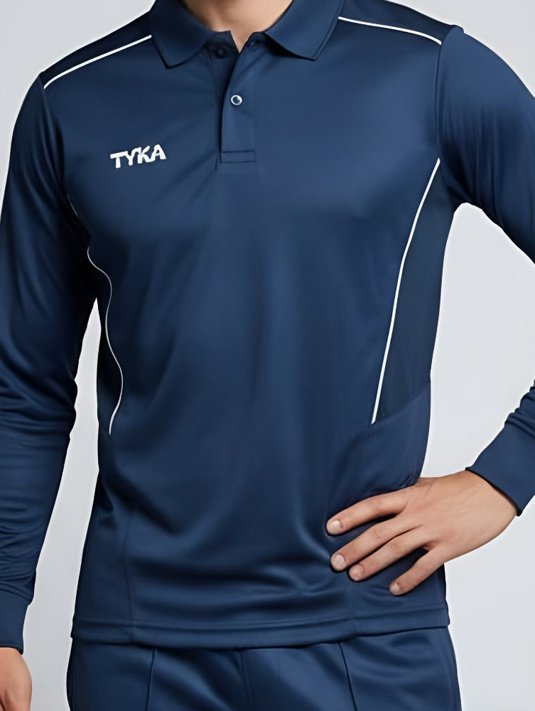 TYKA Prima Men Navy Sports Polo T-Shirt H/S- Quick Dry Activewear with Contrast Piping
