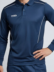 TYKA Prima Men Navy Sports Polo T-Shirt H/S- Quick Dry Activewear with Contrast Piping