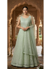 Stitched Pista Green Net Partywear Gown (M Size)