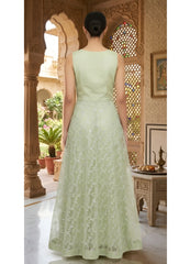 Stitched Pista Green Net Partywear Gown (M Size)