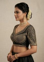 Luxury Embroidered Blouse | Indian Designer Choli with Mesh Panel | Wedding, Festival & Party Wear