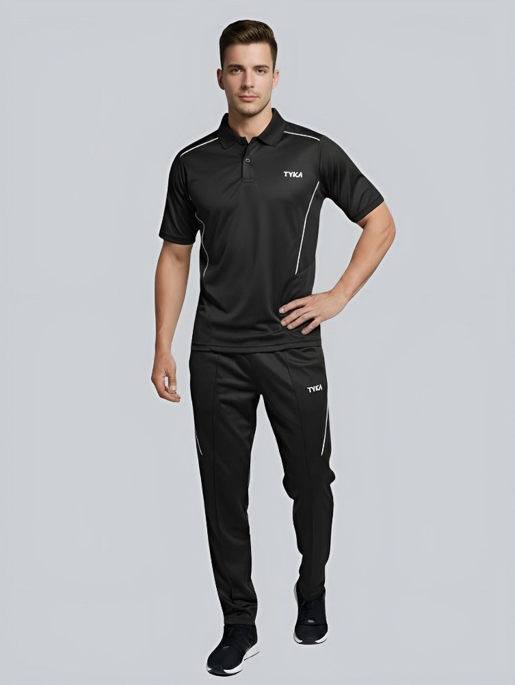 TYKA Prima Men Black Sports Polo T-Shirt | Quick Dry Activewear with Contrast Piping
