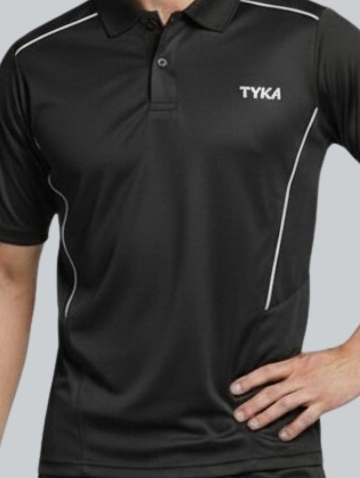 TYKA Prima Men Black Sports Polo T-Shirt | Quick Dry Activewear with Contrast Piping
