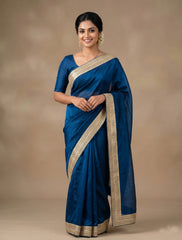 Royal Blue Silk Saree for Women with Designer Lace Border | Elegant Party Wear Saree