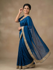 Royal Blue Silk Saree for Women with Designer Lace Border | Elegant Party Wear Saree