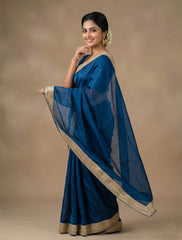 Royal Blue Silk Saree for Women with Designer Lace Border | Elegant Party Wear Saree
