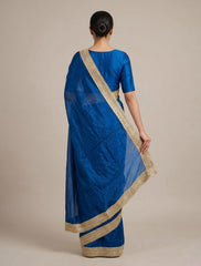 Royal Blue Silk Saree for Women with Designer Lace Border | Elegant Party Wear Saree