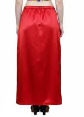 Women’s Satin Petticoat Slip Skirt –Smooth Silky Underskirt for Dresses & Sarees - Red