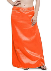 Women’s Satin Petticoat Slip Skirt –Smooth Silky Underskirt for Dresses & Sarees - Orange