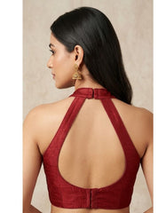 Maroon Cotton Silk Halter Neck Blouse | Textured Solid Color | Premium Ethnic Party & Festive Wear for Women